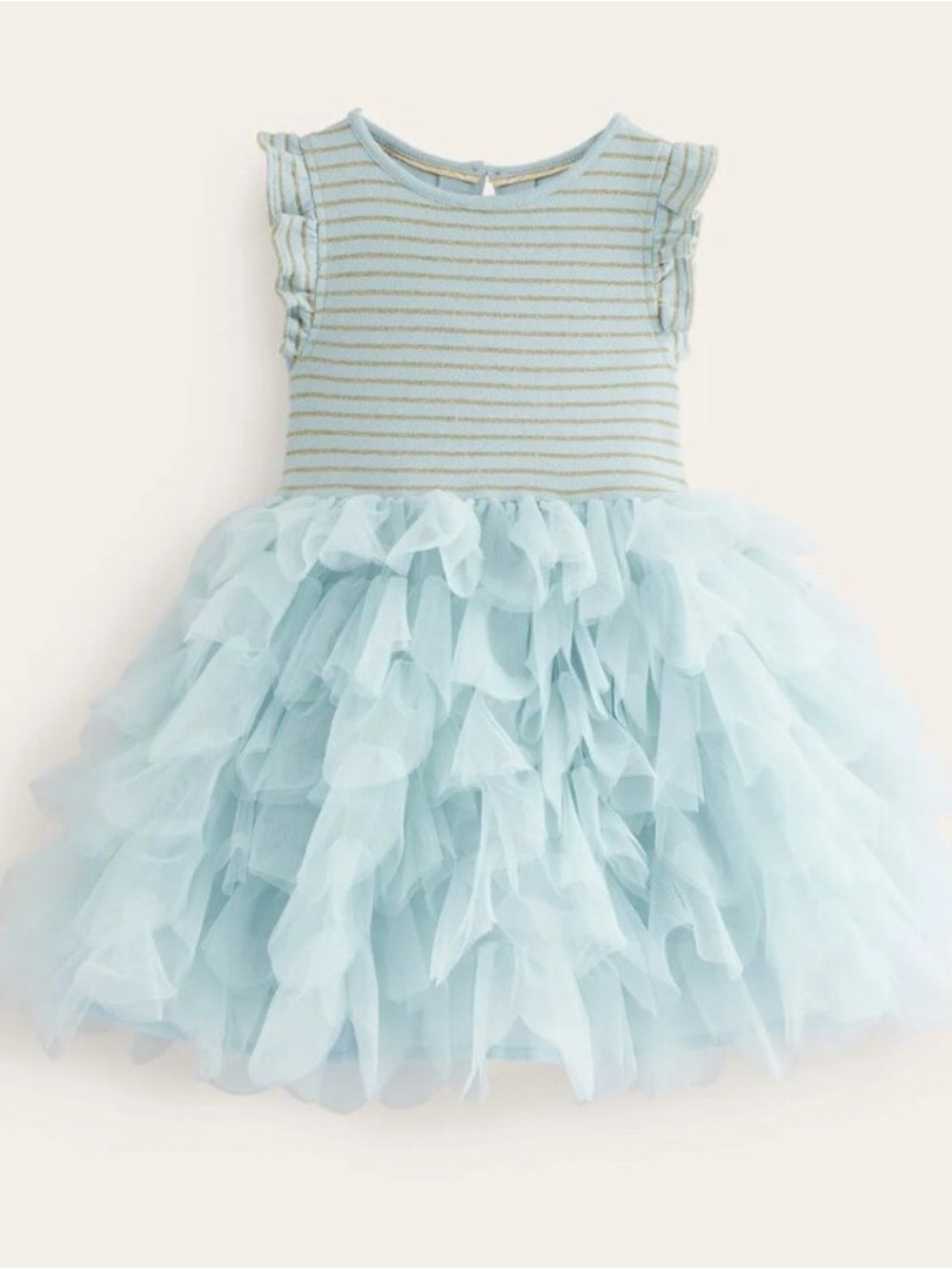 Mini Boden Petal Skirt Light Blue & Gold Striped Tulle Dress Size 4-5